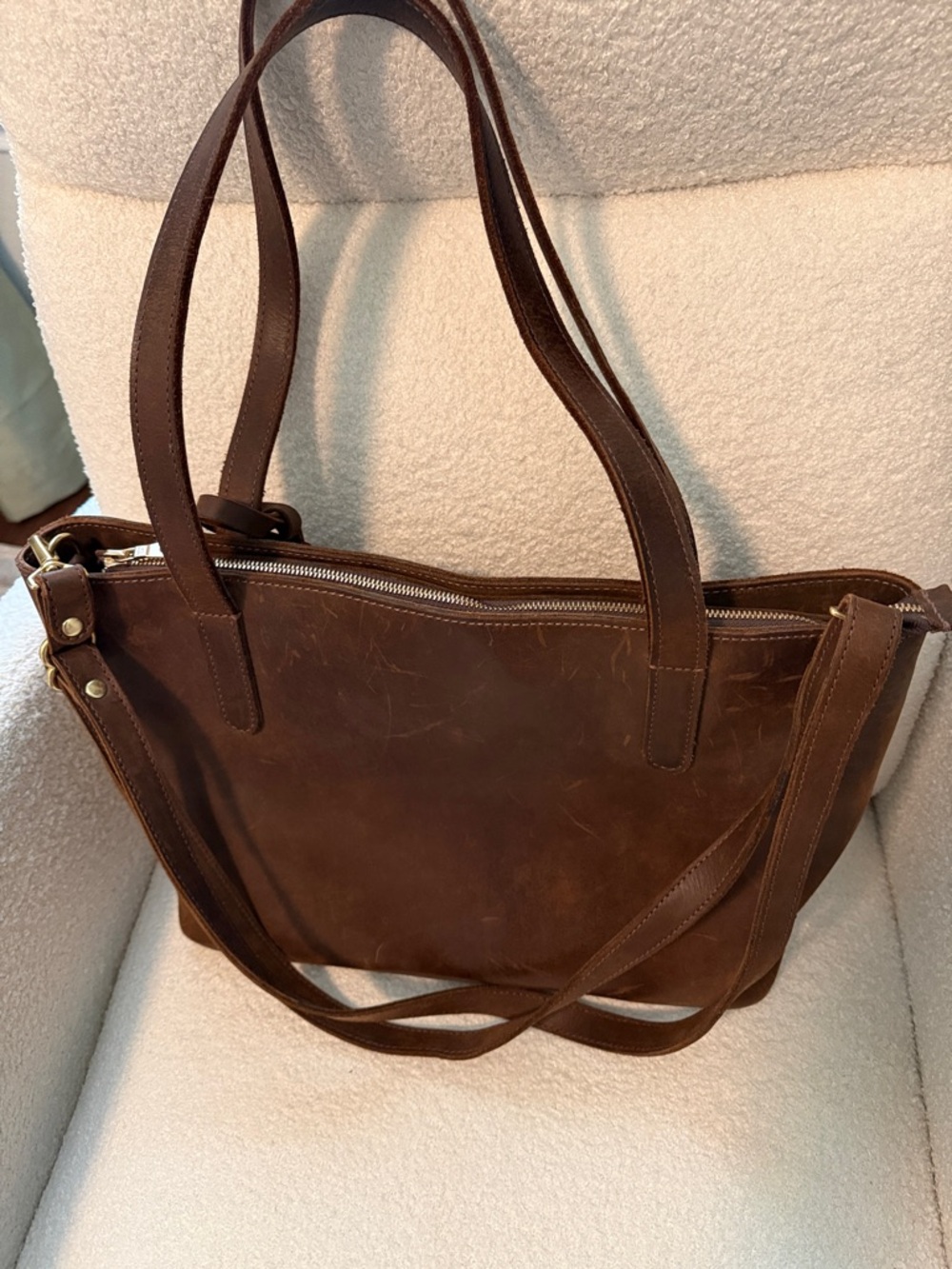 Parker Clay Women's Brown Leather Tote with Tassel Accent - Picture 7 of 8